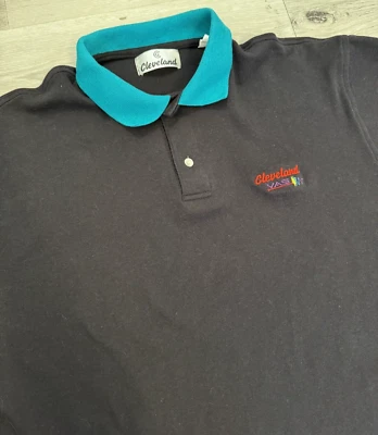 Vintage 1990s Cleveland VAS Polo Golf Shirt Black & Teal Size XL 100% Cotton - Image 1 of 4