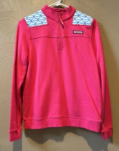 Vineyard Vines 1/4 Zip Long Sleeve Logo Pullover Pink Sweatshirt Girls Sz 16 XL - Picture 1 of 6