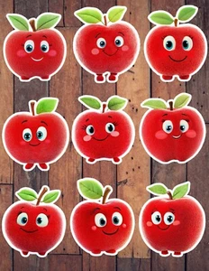Cute Happy Apple Die Cut Vinyl Stickers Set Scrapbooking Laptop Waterbottle - Picture 1 of 1
