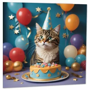 Cat Birthday Card - Cute Tabby Cat Cards 145 x 145mm - Picture 1 of 6
