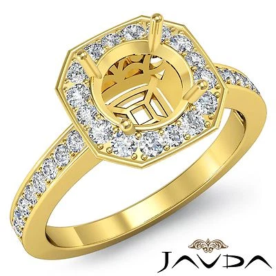 Halo Pave Set Diamond Engagement 0.37Ct Round Semi Mount Ring 14k Yellow Gold - Image 1 of 4