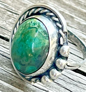 Vintage Indianer 925 Silber Malachit Ring Größe 7,5 - Gewicht 5,8 g - Bild 1 von 10