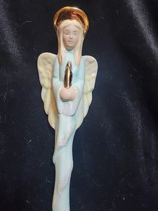 Vintage Keramik Engel mit Kerze Eiszapfen Weihnachtsschmuck 8" Glitzer Flügel - Bild 1 von 5