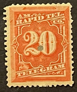 Travelstamps: 1881 Scott 1T6 US Revenue Stamp 20c American Rapid Telegraph Co - Picture 1 of 5