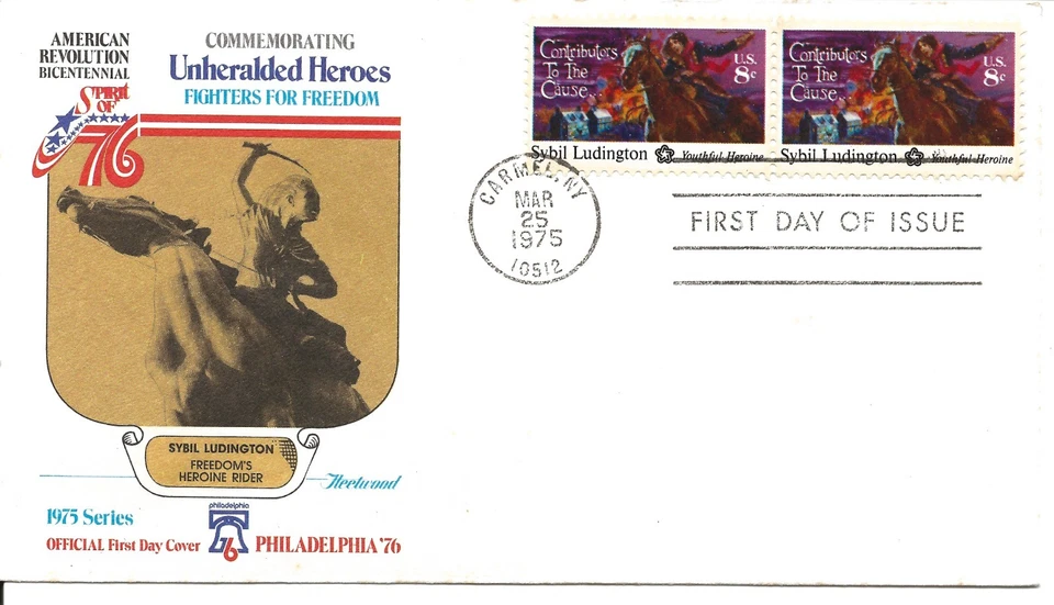 US Scott #1559, First Day Cover 3/25/75 Carmel Pair Freedom Fighters - Image 1 of 1