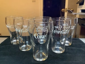 Set of Six Coke or Coca Cola 12 oz. Glasses Classic Bell Shape 5" Tall Excellent - Picture 1 of 8