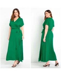 Women’s Eloquii Wrap Dress Size 18 Maxi Christmas Holiday Boho Classic Green - Picture 1 of 16