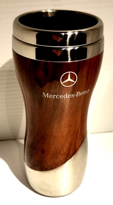 Mercedes Benz Wood Grain Travel Mug Stainless Steel Tumbler Cup 16oz Vintage - Image 1 of 4