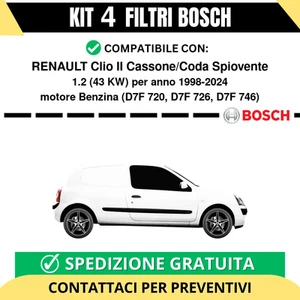 KIT BOSCH 4 Filtri tagliando per RENAULT Clio II Cassone/Coda Spiovente 1.2 4... - Imagen 1 de 2