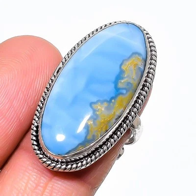 Blauer Opal ovale Form Edelstein verstellbar Ring Handarbeit Antikschmuck FR ... - Bild 1 von 4