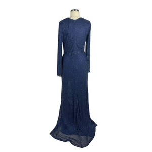 Mac Duggal 5056 nachtblau geometrisches Perlen hochgeschlossen Langarm Kleid 10 - Bild 1 von 12