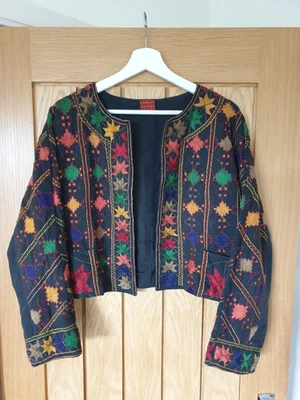 Boho винтажный ANOKHI ацтеков индийский хлопок вышитая куртка этнический хиппи 12 10 8 s m - Изображение 1 из 4