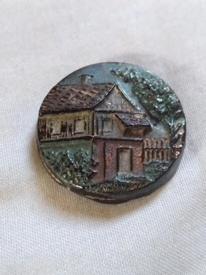 Antique Multi Color Luster Black Glass Button As Is. - Image 1 of 4