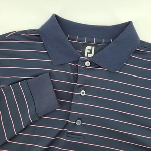 Footjoy FJ Langarm Golf Polo Herren Large Shirt Navy Pink Streifen Polyester - Bild 1 von 8