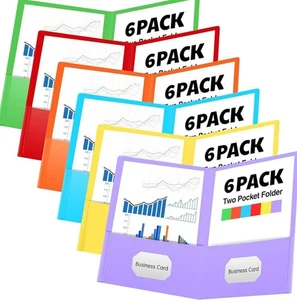 Kisston 6 Pack Plastic Folders with Pockets Back to School File Folders Rainbow - Picture 1 of 5