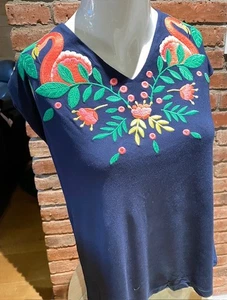 Boden besticktes Sommer Shirt dunkelblau- Folklore  Gr. 40  mit Etikett - Bild 1 von 8