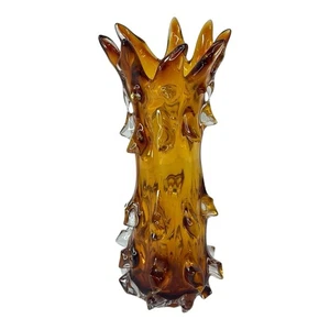 Bernstein brutalistische stachelige Kunst Glas Vase Retro Mid-Century Modern Stil 12" hoch - Bild 1 von 5