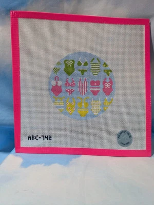 Atlantic Blue Canvas Bikini Round Bright Handpainted Needlepoint  #742 - Image 1 of 3