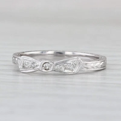 Diamond Bow Ring 18k White Gold Size 6 Stackable Wedding Band - Image 1 of 4