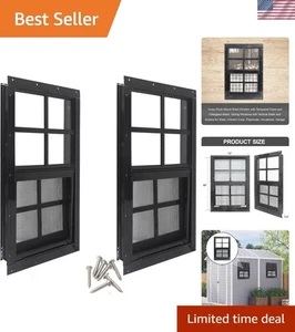 Wetterfeste 2er Pack schwarze Schiebefenster, 12x18, mit Sichtschutz & Glas - Bild 1 von 9