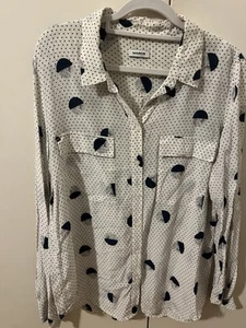 MARCS 100% Silk White Navy Multicolour Polka Dot Long Sleeve Button Up Shirt 14 - Picture 1 of 5