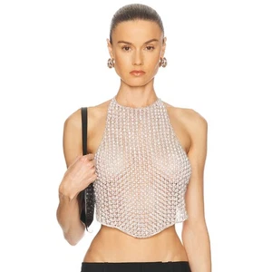 MAY MASHIAH X FWRD | Zoe Top in White & Natural Crystal Pearl Beaded Halter M - Picture 1 of 16