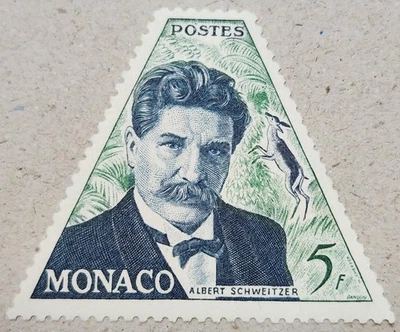 MONACO 🇲🇨 ALBERT SCHWEITZER AIRMAIL STAMP / 5 F / 1955 - Image 1 of 2