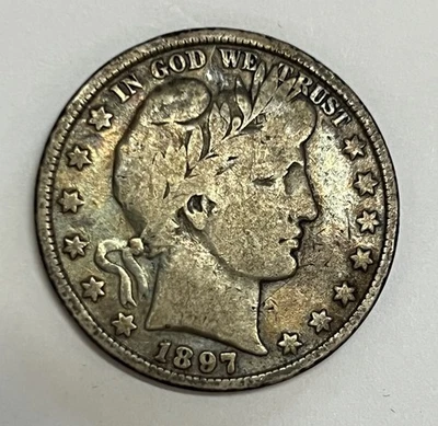 1897 Philadelphia Mint Silver Barber Half Dollar Very Good Details - Image 1 of 4