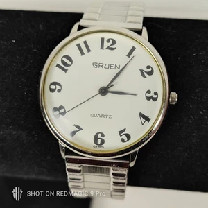 Gruen Mens Wrist Watch Stainless Steel Stretch Band Running Slim Profile - Picture 1 of 14