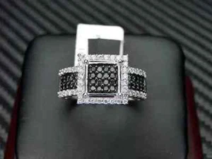 2CT Lab Created Black Diamond Women's Engagement Ring 14K White Gold Plated - Picture 1 of 2