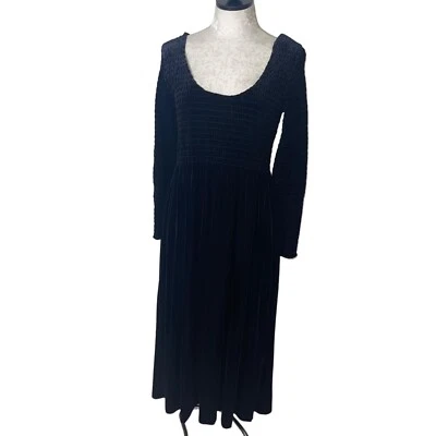 Moda International Dress Vintage Womens Size Medium Maxi Black Velvet Smocked - Image 1 of 4