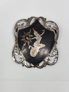 Spilla ovale vintage Siam argento sterling firmata Niello Ware dea indù - Foto 1 di 6