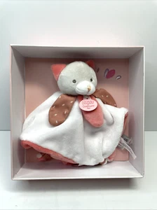 DouDou et Compagnie Paris Gato Peluche Lovey Bebé Manta de Seguridad 10" Blanco Melocotón - Imagen 1 de 4