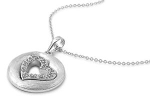 Heart Pendant Necklace Clear Simulated CZ .925 Sterling Silver