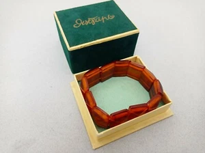Vintage Baltic Amber Elastic Link Bracelet Stretch Boxed Unused 70s - Picture 1 of 7