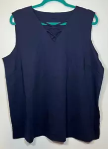 NWT Talbots Navy Blue CrissCross VNeck Sleeveless Cotton Tunic Top Plus Size 2X - Picture 1 of 7