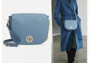 Tory Burch Everly Pebbled Leather Flap Saddle Bag - Blue Yonder NWT