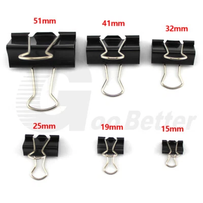 Metall Foldback Clips Klammern Papier Bindemittel Grip 15,25, 32,41,50mm Schwarz
