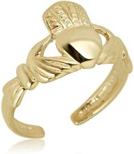 Real Solid 14K Yellow Gold Adjustable Irish Celtic Claddagh Toe Ring