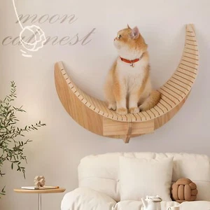 Cat Wall Shelves Wooden, Moon Cat Hammock for Wall, Cat Shelf and Perches Cat... - Picture 1 of 6