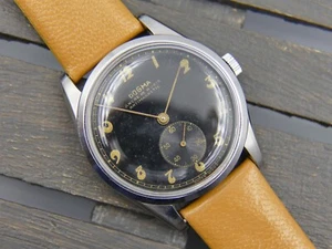 vintage watch mens Dogma hand wind black dial steel case ref 1736 mint 34.5mm - Picture 1 of 18
