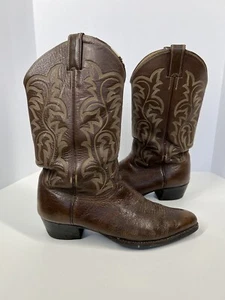 Justin Brown Leather Almond Toe Pull On Western Cowboy Boots Men Size 10.5D - Picture 1 of 6