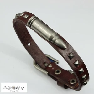 MEN/ Women Punk Bullet Rivet Genuine Leather Wristband Bracelet /Bangle 6.8-8.6" - Picture 1 of 18