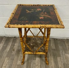 Antique Chinoiserie Decorated Tortoise Shell Bamboo and Embossed Side Table