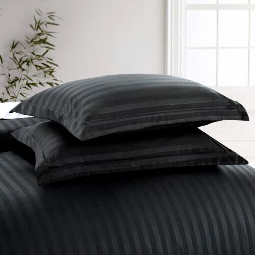 Satin Stripe Duvet Quilt Cover Bedding Set Single Double King Size W Pillowcases