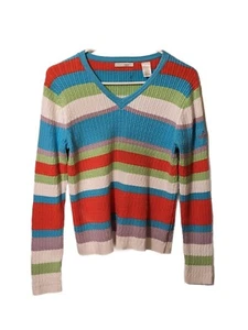 LizGolf Women's Size Medium Blue Multi-Color Striped Long Sleeve Sweater - Picture 1 of 4