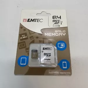 EMTEC 64GB microSDXC Class 10 Gold Memory Card With Adapter - Brand New - Picture 1 of 2