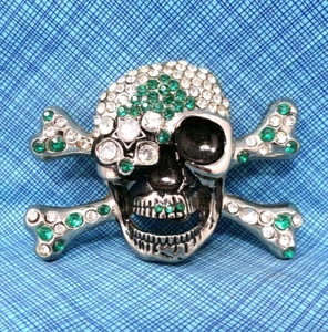 Skull Crossbones Belt Buckle Cut Out Rhinestones Halloween Cosplay Vtg 90s .A110 - Picture 1 of 6
