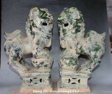 15"Old  China Tang Sancai Pottery  Porcelain Fengshui Foo Fu Dog Door Lion Pair