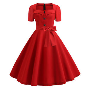 Women Vintage 1950s Polka Dot Midi Dress Swing Evening Party Dress A Line Dress 
